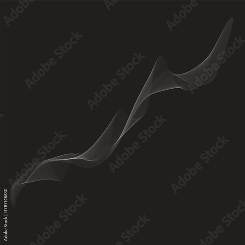 Abstract smooth black and white vector background with flowing smoke trails, light curve, and motion art design pattern