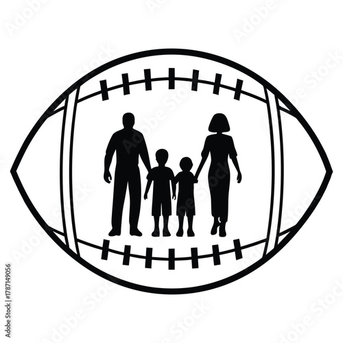 A black silhouette of a family football game