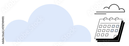 Cloud with calendar highlighting digital planning, efficiency, and organization. Ideal for technology, time management, productivity, scheduling, teamwork digital tools cloud computing. A simple