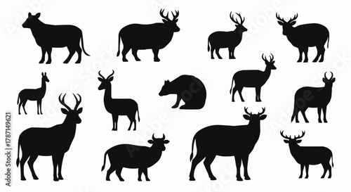 Silhouette Collection of Deer, Bear, and Sheep Illustrations.