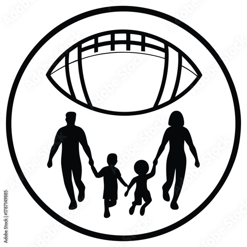 A black silhouette of a family football game