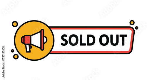 Announcing sold out product with megaphone icon and vibrant colors