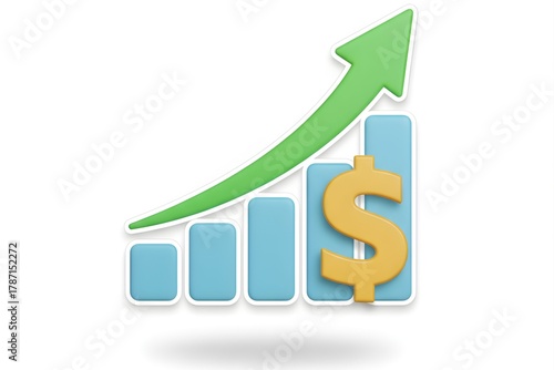 Rising Financial Bar Chart with Dollar Sign and Arrow Isolated on White Background