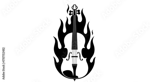 Passionate cello engulfed in flames, powerful music symbol design art