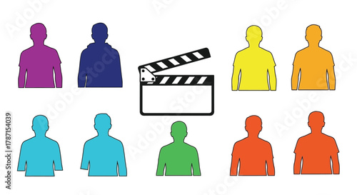 Diverse colorful team with film slate ready to make movie magic