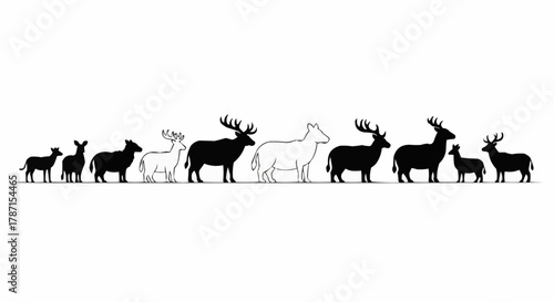 Collection of Deer and Fawn Silhouettes in Various Poses.