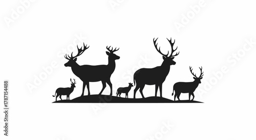 Black silhouettes of a deer family and a rabbit on white.