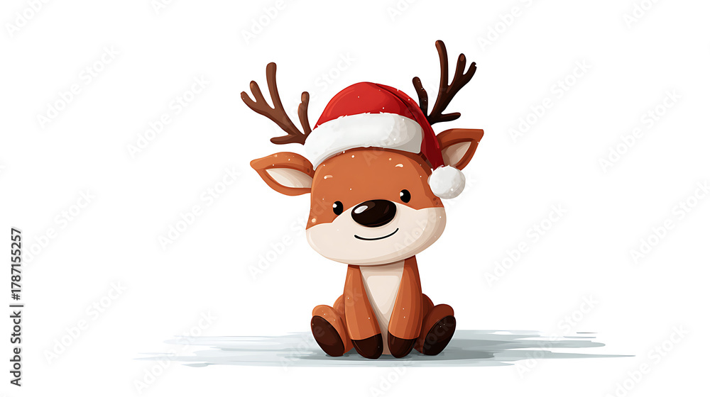 Fototapeta premium reindeer with christmas hat isolated on white background