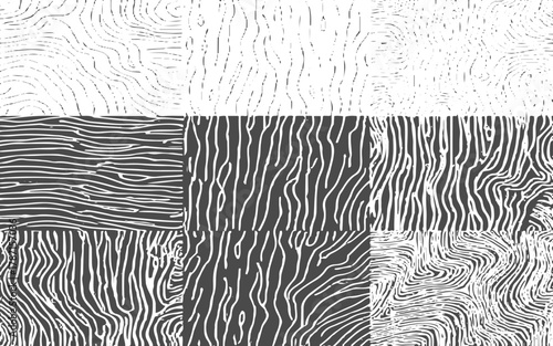 Nine Gray Scale Hand Drawn Line Textures Seamless Patterns Backgrounds Set Abstract Graphic Design Elements for Web Print Textile Fabric