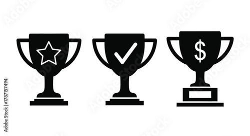 Achieve goals, celebrate success and financial rewards, vector icons