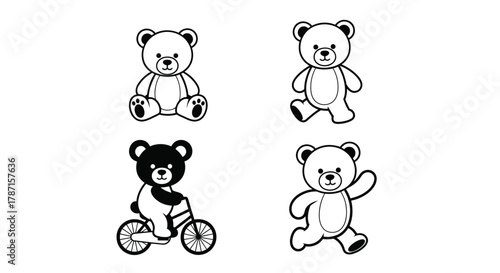 Adorable teddy bear outlines for kids' crafts and playful designs