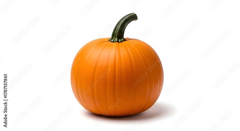 Obraz premium A round orange pumpkin with no carving, centered on white background
