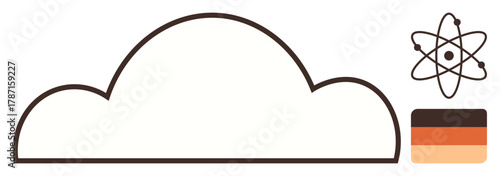 Cloud outline, atomic structure, and tri-color palette emphasize innovation, connectivity, and technology. Ideal for science, energy, education technology creativity development design. Simple