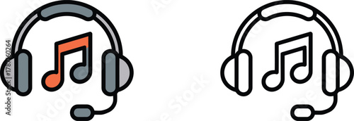 Headset with Microphone and Music Note Icon Set Vector illustration