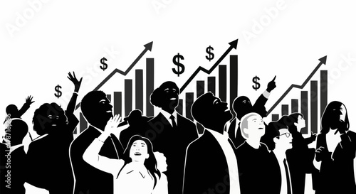 People looking up at financial growth and success in business.