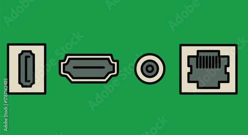 Commonly used ports for electronics and data connection illustration