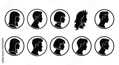 Diverse hairstyles for men and women in simple stylish silhouette