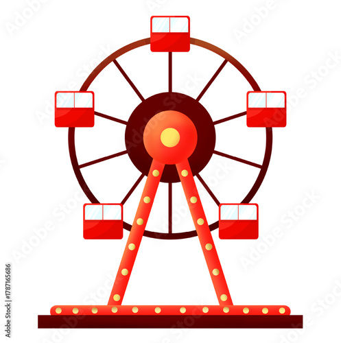 Red Ferris Wheel Illustration Isolated on White Background