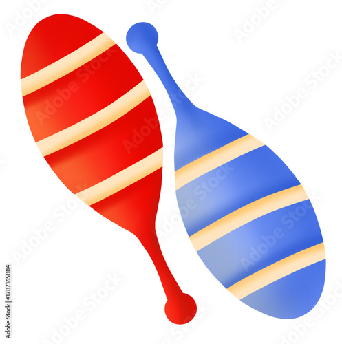 Red and Blue Juggling Clubs Illustration Isolated on White Background
