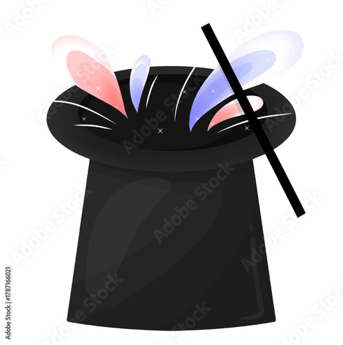Magic Hat with Wand and Confetti Illustration Isolated on White Background