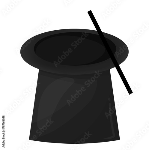 Magician Hat and Wand Illustration Isolated on White Background