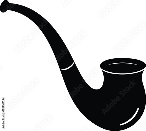 Black silhouette of a curved smoking pipe on a white background 3