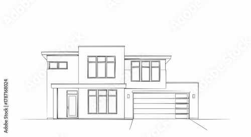 Modern two-story house architectural sketch with integrated garage design.