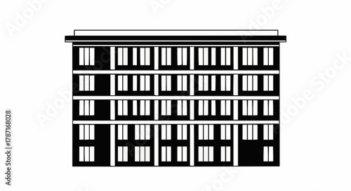 Modern apartment building with multiple floors and windows in a city.