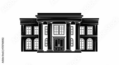 Elegant architectural facade with classical columns and windows.