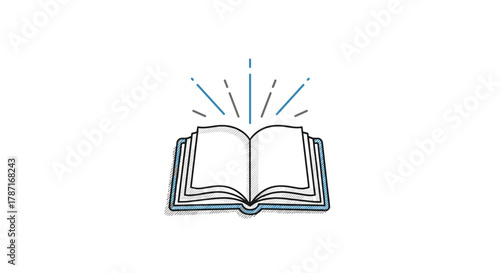 Open book with rays of light in minimalist graphic style  