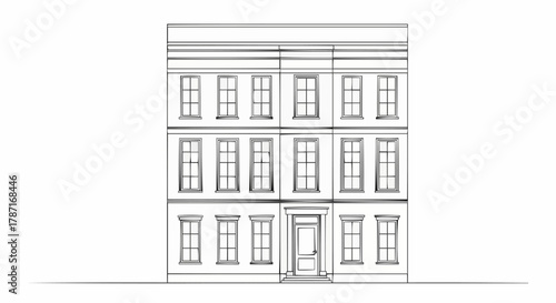 Architectural facade of a classic building with multiple windows and a central entrance.