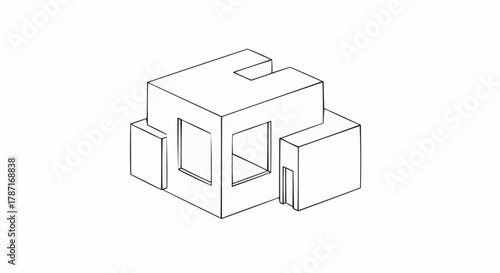 Abstract Isometric Cube Structure with Cutouts and Protrusions.