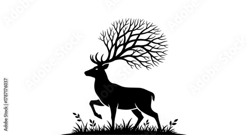 Majestic deer silhouette with stunning tree branch antlers design