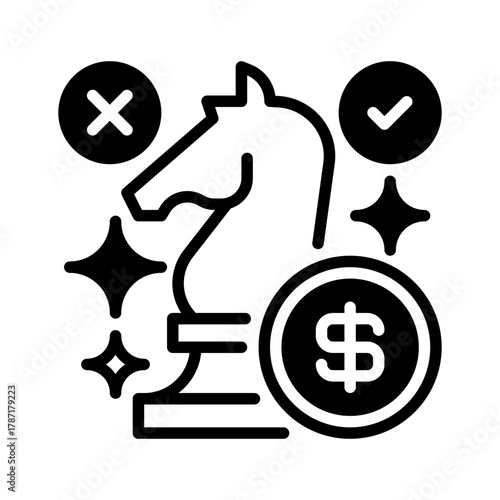 Strategy Chess Piece Line Icon, Outline Symbol for Business Planning, Decision Making, Competitive Positioning, Tactical Execution, and Goal Achievement. Vector Sign Icon.