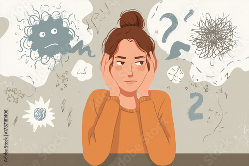 Young Woman Experiencing Stress, Confusion, and Overt. Mood disorder, Bipolar disorders diagnosis and schizophrenia symptoms as mental health psychiatric or emotional swings and psychotic evaluation

