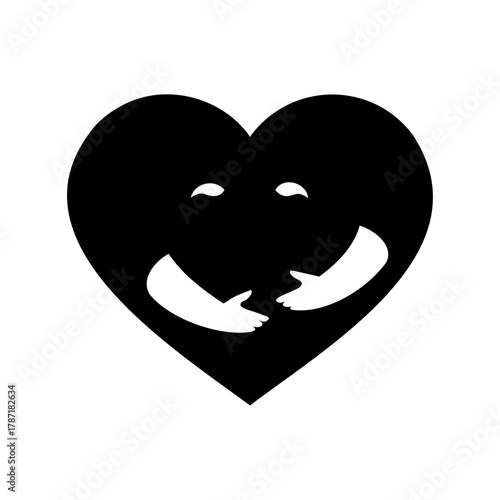 Heart with happy face and self-hugging arms icon graphic Vector
