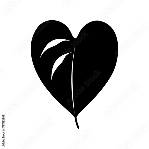 Stylized black heart-shaped leaf silhouette vector art Vector