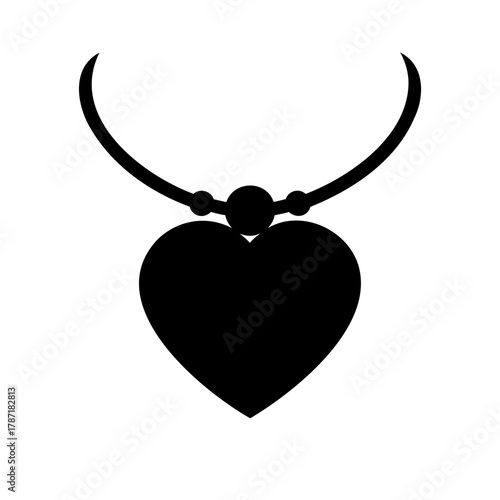 Simple black heart pendant necklace jewelry icon symbol Vector