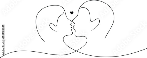 Two faces kissing forming a heart shape with a small black heart above