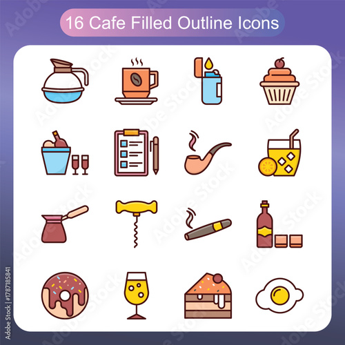  Dessert Bar And Snack Collection Filled Outline Icons Set 2