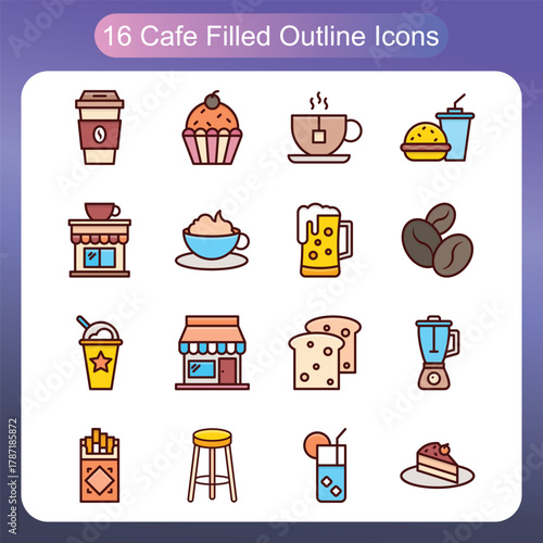 Coffee Brewing And Beverage Service Filled Outline Icons Set 1