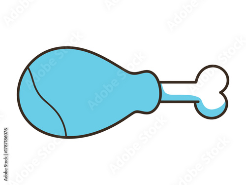 Cartoon illustration of a blue chicken leg for food and nutrition concept