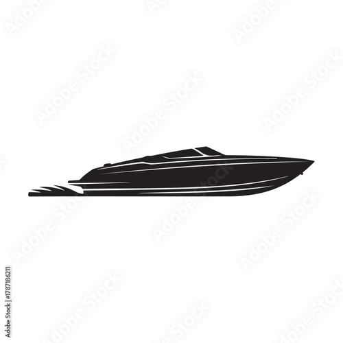 Black silhouette of a fast speed boat leaving a wake icon vector
