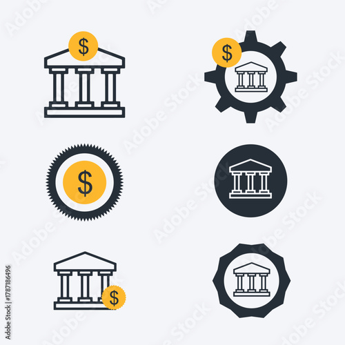Bank icon set. bank icon, museum, university. Set of modern flat banking, Digital banking, internet money, Savings and finance