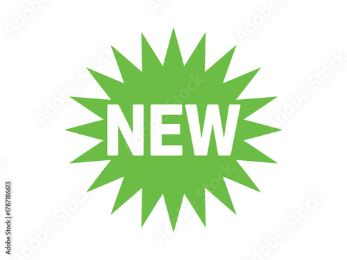 Green starburst with the word new a new product or service is available now