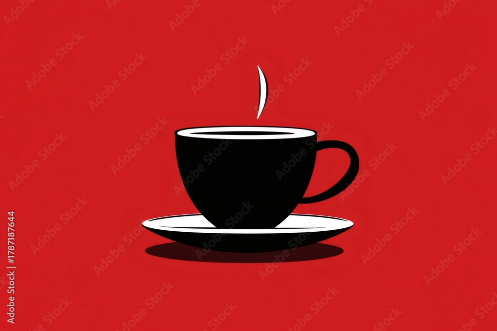 Obraz premium Steaming black coffee cup on red background