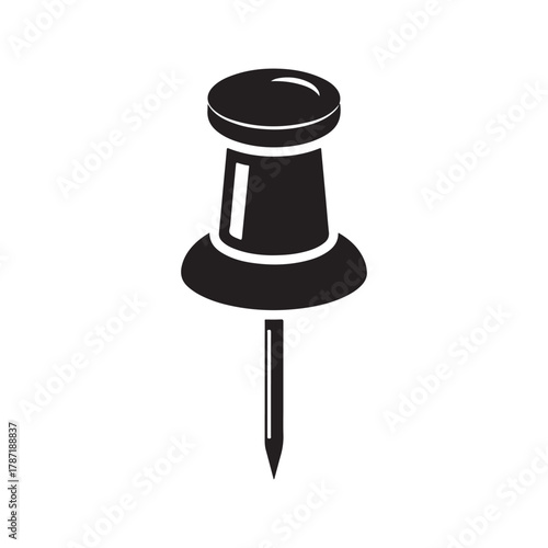Black pushpin icon, thumbtack graphic, office stationery symbol