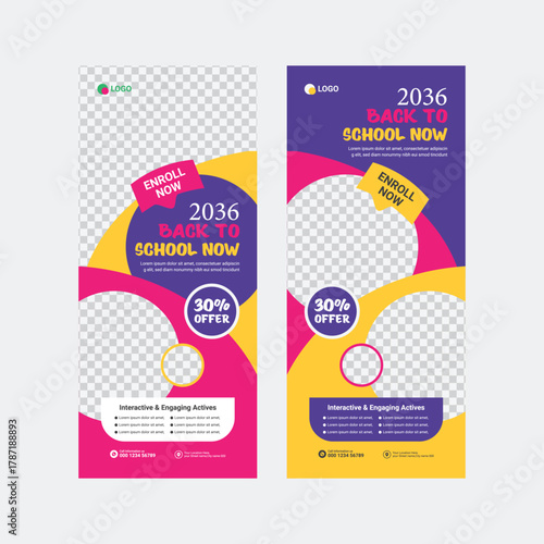 Back to School Admission Standee Rollup, School Education Rack Card Design Template For Kids, Junior School Admission Dl Flyer
