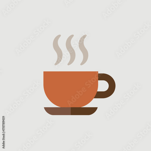 Steaming coffee cup and saucer in flat design style image photo