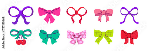 Trendy coquette ribbons, bows, lace fabric and other hair accessories set. 